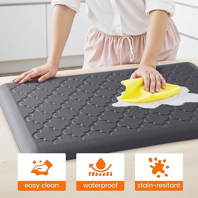 4/5 Inch Thick Anti-Fatigue Kitchen Mat Water Resistant Non-Slip Kitchen Floor Mat Ergonomic Comfort Standing Mat for Home Kitchen Office Laundry 17.3"x 28" Grey