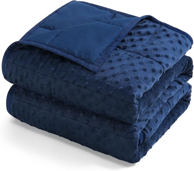 Kivik Weighted Blanket 12 lbs for Adults, Minky Dot Heavy Blankets, Microfiber Reversible Weighted Throw Blankets for All Seasons, Machine Washable, 48"x72" Twin Size, Navy Blue