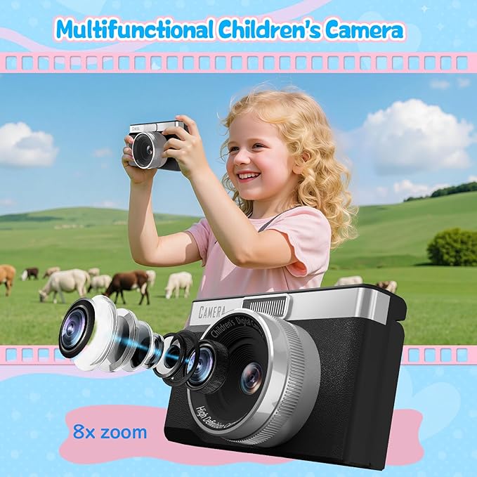 Kids Digital Camera with 180° Flip Screen, 32GB Memory Card Digital Cameras,1080P HD Point and Shoot Digital Cameras, Built in Educational Games,Ideal Gifts for Kids Boys Girls(Black)
