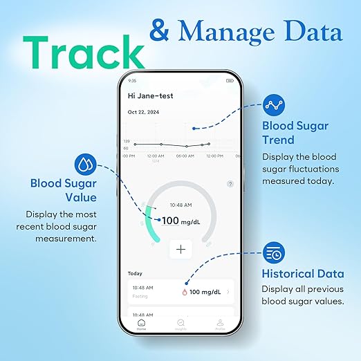 Easy@Home Wireless Glucose Monitor Kit - Blood Sugar Testing Kit with Free App GlucoseEase Includes 100 Glucometer Strips and 100 Blood Lancets, Large Display Diabetes Testing Kit