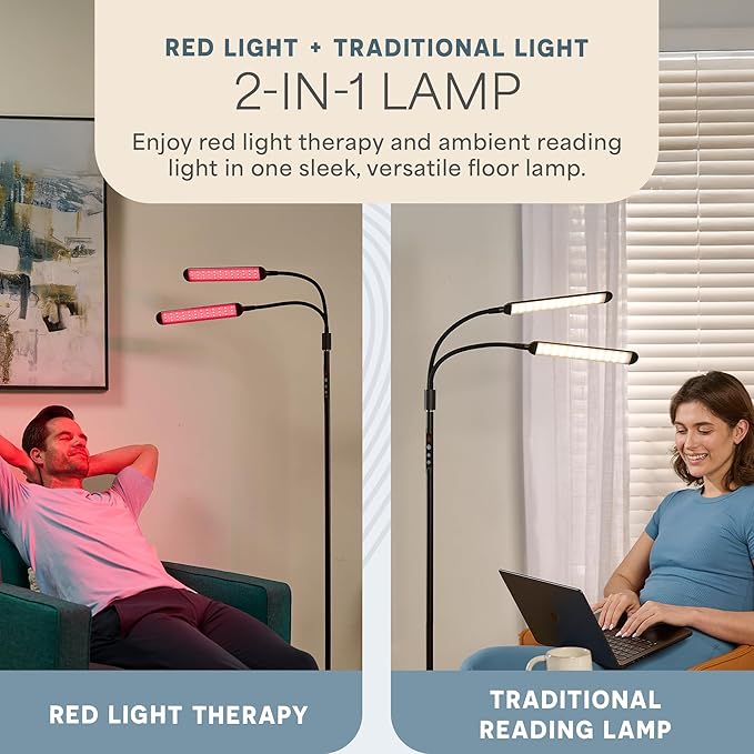 LifePro Red Light Therapy Lamp & Reading Lamp - 850nm & 660nm Near Infrared and Red Light Therapy for Body -108/216 LED - Lumaglow Multi-Mode Single/Dual Head Design- Wellness and Focused Reading