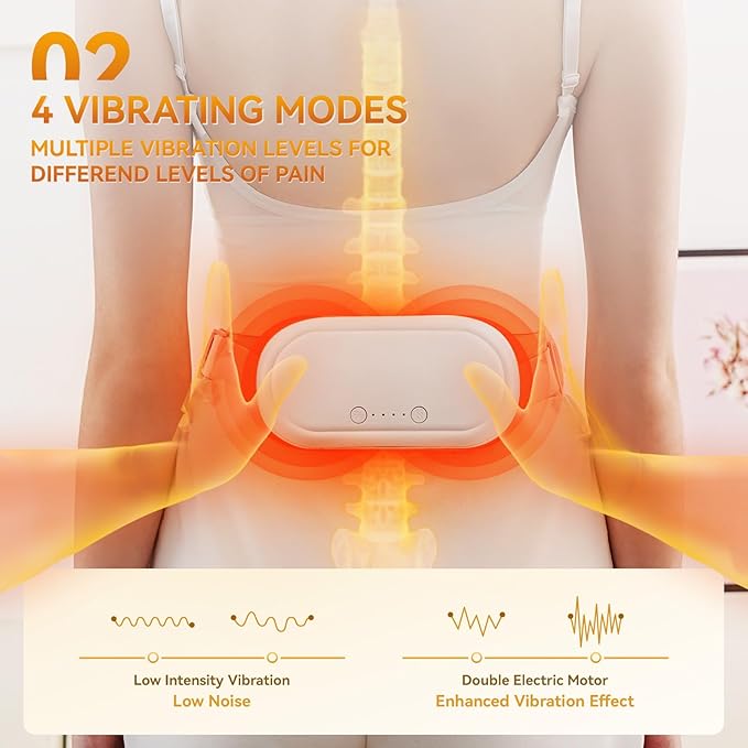 Portable Electric Heating Pad for Period Cramps, Menstrual Heating Pads with 4 Heat Levels and 4 Vibrating Modes for Women Stomach Pain Relief-White