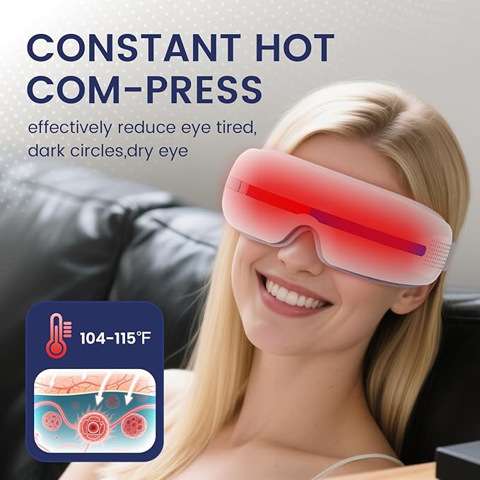 Eye Massager with Heat, Portable Electric Acupoint Pressure Massager for Migraine Relief, Dry Eyes, Dark Circles & Eye Strain, 180° Foldable Rechargeable Eye Care Machine,Ideal Gifts for Men/Women