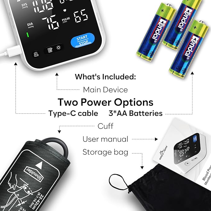 Easy@Home Blood Pressure Monitor for Home Use, Digital Talking BP Machine with Adjustable Voice, Large 3-Color LED Display, One-Touch Operation, Free MyHeartPal App, No Bluetooth, EBP-703