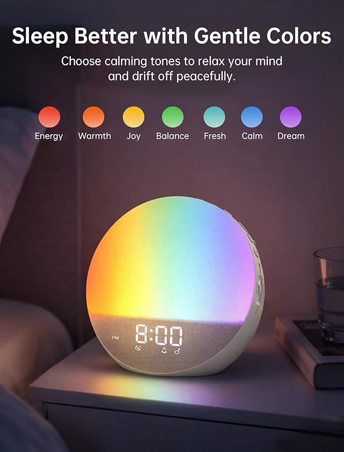 Sunrise Alarm Clock with Sound Machine: Gentle Wake Up Light & 7 Alarm Sounds for Bedroom - 3 Wake-Up Modes & 32 Volume Levels for Stress-Free Morning Putty