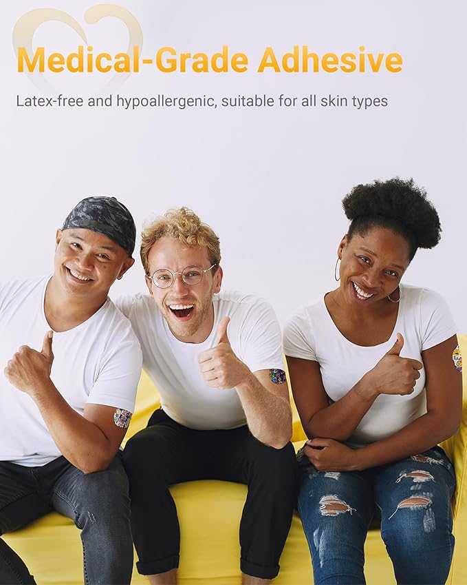 Libre 3 & Plus Sensor Covers Waterproof, Amolyfe 10 Pack Freestyle Libre 3 Covers, Bump-Proof with Hard Cap, Breathable Latex Free Glucose Sensor CGM Adhesive Patches, 14-Day CGM Protection (Graffiti)