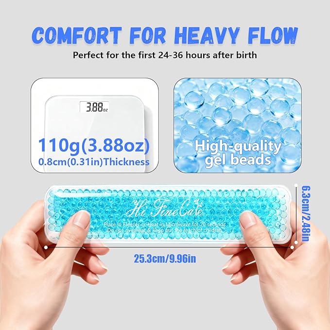 Perineal Cooling Pad for Postpartum Recovery, Extra Durable Gel Cold Packs for Hemorrhoids & C-Section Relief, 2 Reusable Ice Packs & 2 Washable Covers, New Mom Gift