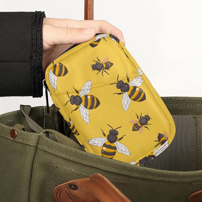 Portable Pills Organizer for Purse, Pill Cases Organizers 7 Day Medicine Travel Case, Personal Week Pill Organizer Cute Zipper Medication Bag Containers for Vitamin, Supplement (Bees)