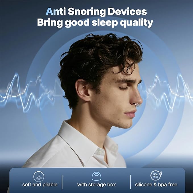 Anti Snoring Devices, Snore Stopper with Adjustable Magnet, Silicone Nose Clip Stop Snoring, Effective to Relieve Snoring, Snoring Solution for Comfortable and Quieter Sleep, Clear, M