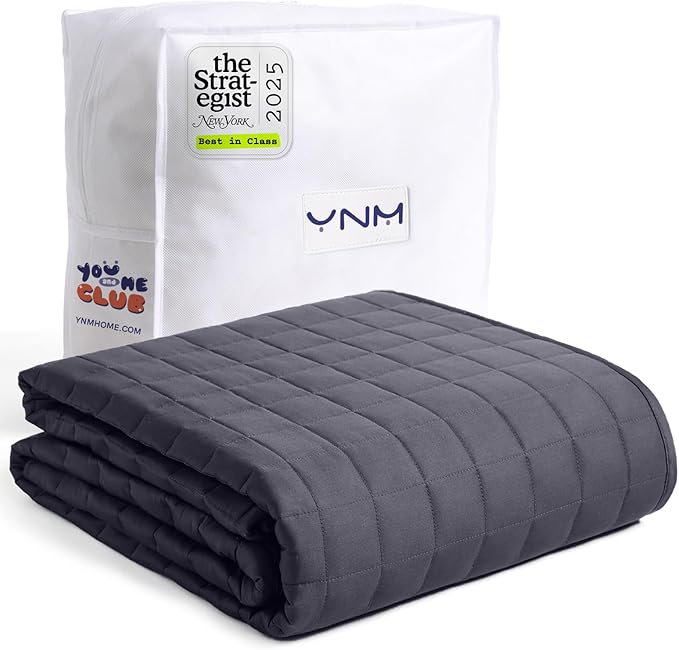 YnM 12lbs Weighted Blanket for Adults, Breathable Heavy Bed Throw Blanket with Cooling Glass Beads for All Season Use, Ideal for ~110lbs (48x72 Inches, Twin/Full, Dark Grey)
