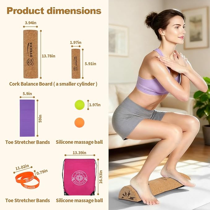 14in Extra Long Cork Balance Board - Foot Balance Cork, Foot Strengthener & Balance Kit for Plantar Fasciitis Recovery - Enhance Ankle Strength & Stability, Supports 440+ Lbs ﻿