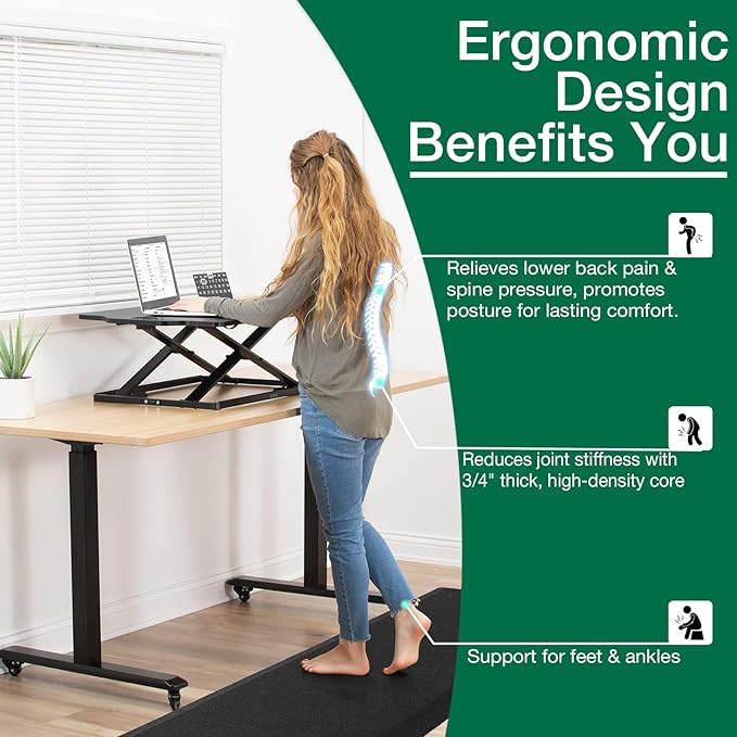 LUMI Anti Fatigue Cushioned Comfort Mats for Standing, 3/4 Thick Ergonomic Mats for Desk Office, Non-Slip, Ultra Soft, Memory Foam Rugs for Home, Kitchen, Laundry, 20"x39", Black