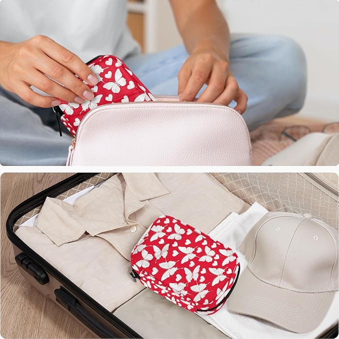 Heart Butterfly Red Pill Case Everyday Travel, 7 Day Weekly Medicine Pill Box Compact Portable Pills Bottle Organizer with Zipper for Daily Vitamin Medicine Holder Bottle Organizers Bag