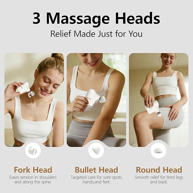 Mini Massage Gun Pro – Portable Deep Tissue Percussion Massager with Smart Pressure Sensor, Quiet Motor, Muscle Relaxation for Neck, Back & Legs, USB-C Rechargeable, White Color,with Lanyard