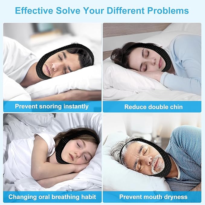 Snoring Chin Strap for Users,Anti Snoring Chin Strap for Sleeping, 2 Pack Adjustable Jaw Support Strap to Keep Mouth Closed, Snoring for Men Women, Comfort Fit Nighttime Sleeping Aid