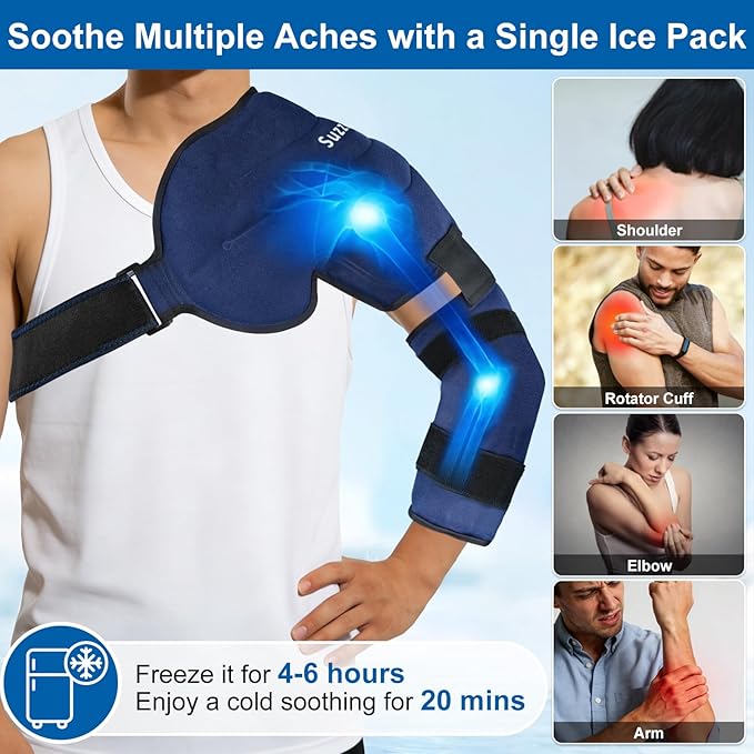 SuzziPad Shoulder Ice Pack Wrap for Rotator Cuff & Arm, Adjustable Elbow Ice Sleeve for Pitchers, Reusable Support for Discomfort & Muscle Relaxation, Medium