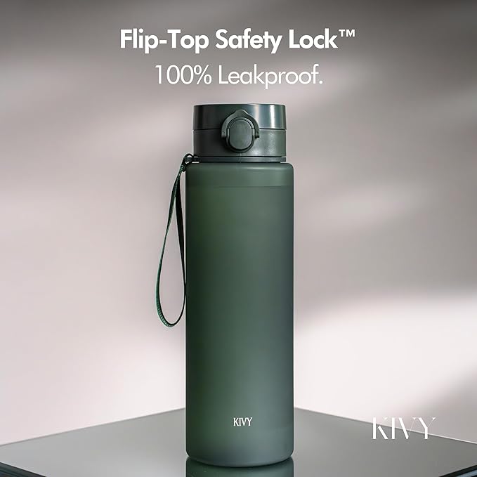 KIVY Slim Water Bottle 50oz with Leakproof Flip Lid [Lightweight & Shatterproof] Fits Backpack & Cupholder for Travel, Sports, School - Extra large water bottle no straw - 1.5 Liter water bottles