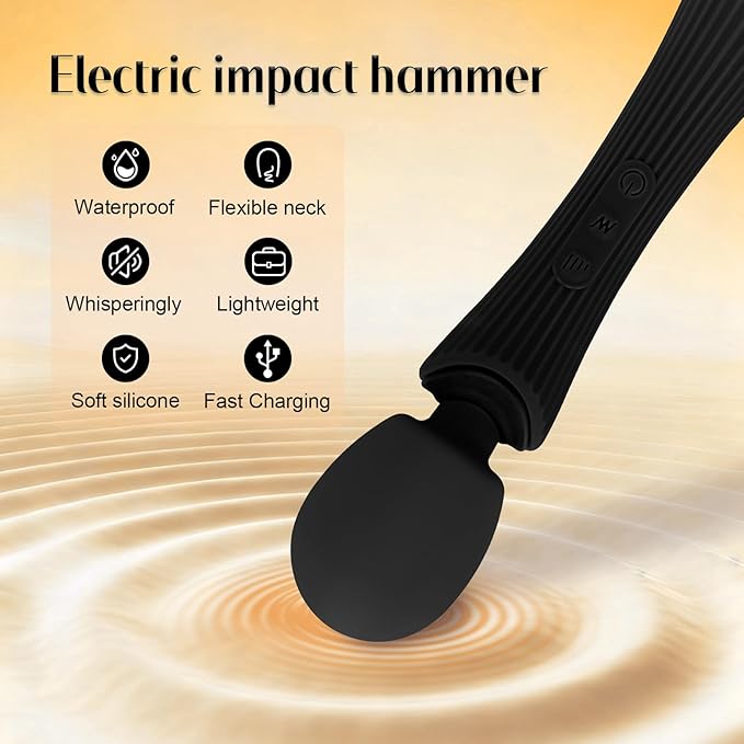 Handheld Cordless Personal Massager - Powerful 12 Vibration Patterns, 3 Speeds Settings & Waterproof, Body-Safe Silicone for Relaxation and Muscle Comfort in Neck, Shoulders and Foot - Black