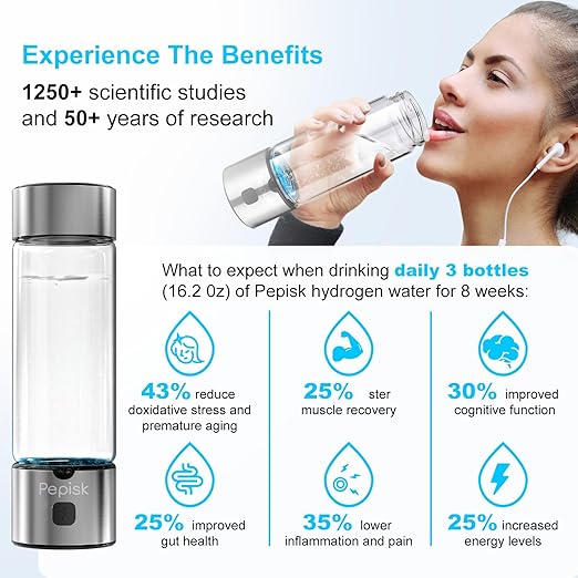 Hydrogen Water Generator Bottles, Hydrogenated Water Bottle with SPE PEM Technology, 460ml(16OZ) Hydrogen Water Bottle Generator for Home, Office, and Travel-Certified H2 Generator-Gift Box