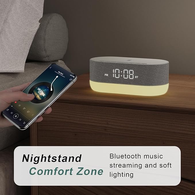 HOUSBAY 3 in 1 Sound Machine Alarm Clock& Wireless Charger: Soothing White Noise, Bluetooth Music Relaxation & Customized Sleep-Wake Routine