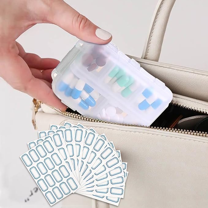 INVODA 12PCS 10-Compartment Pill Organizer BPA-Free Travel Pill Case with Daily Labels Portable Medicine Box for Vitamins, Supplements & Jewelry