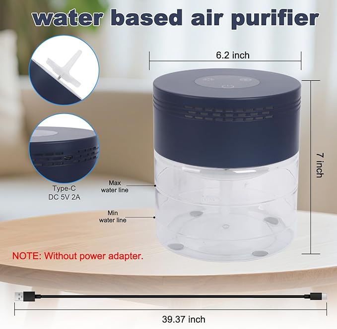 Water Air Purifiers for Home, Water Based Air Purifiers, Quiet 3-Speed Air Washer Aroma Diffuser, 8-Color Light Air Revitalizer, 24H Auto Shut-off Humidifier for Bedroom, Office, Living room, Pet