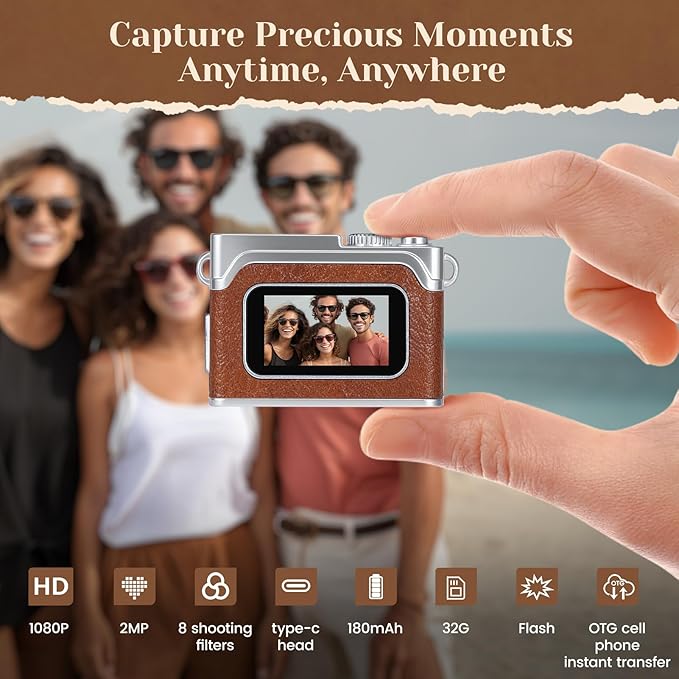 Mini Keychain Camera - 1080P HD Mini Retro Digital Camera,Retro Compact Tiny with 32GB SD Card,0.96" HD Display, Portable Pocket Video Recorder for Photo Video Travel Recording