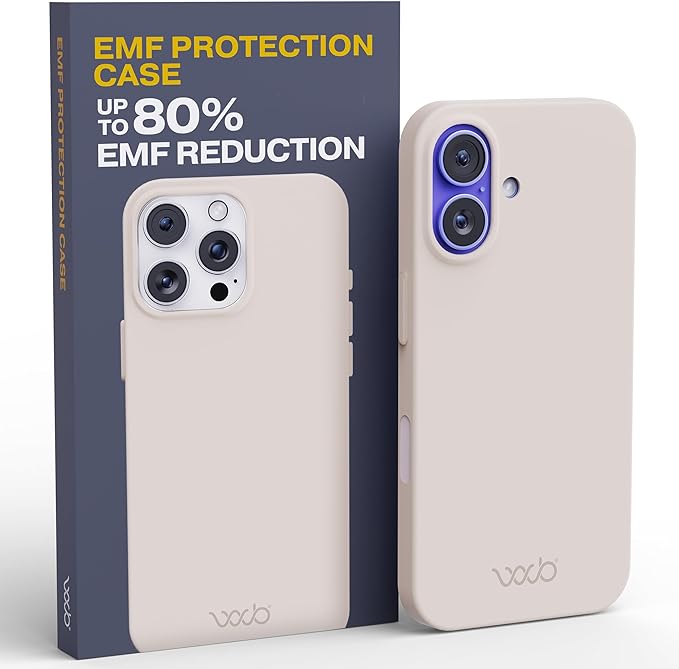 WAVEBLOCK EMF Protection Silicone iPhone Case Compatible with iPhone 16, Radiation Blocker, 5G Shield Reduction, Lightweight, USA Patented and Tested in FCC Lab, Stone