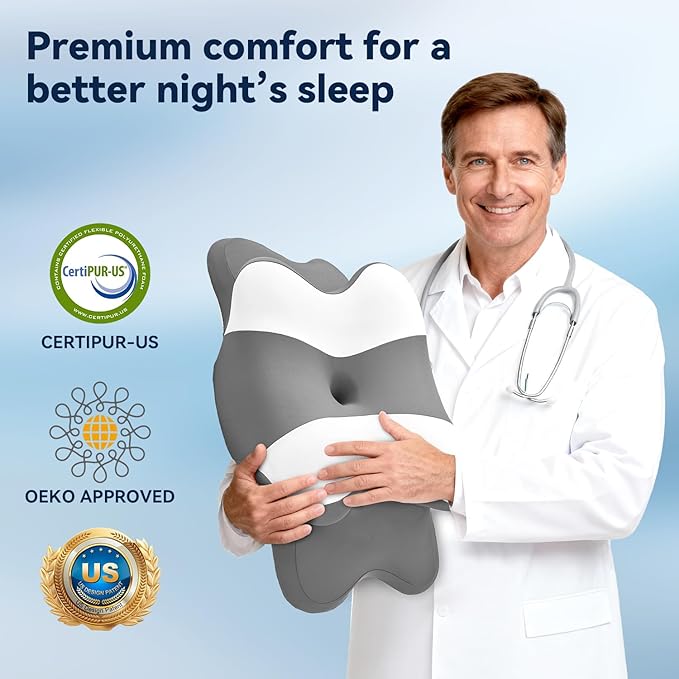Sleep Apnea Pillow with Neck Pain & Snoring Relief -Orthopedic Cervical Pillow, Ergonomic Contour Memory Foam Pillow for Side, Back,Stomach Sleepers,Dreamers Relief,Medium Firm Support(Queen Size)