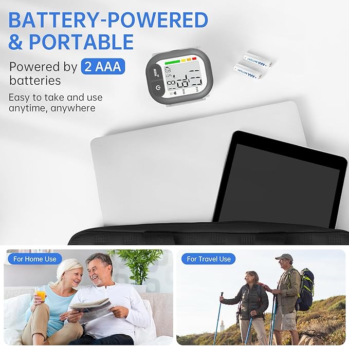 Blood Pressure Monitor Adjustable Wrist Cuff for Home Use Automatic BP Machine Large Digital LCD Display 199 Memory Batteries Included with Carrying Case, Grey