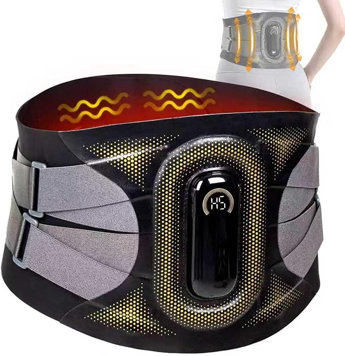 Portable Heating Pad with Massager for Back Pain Relief, Cordless Smart Voice Lower Back Massager, Heated Back Brace, Birthday Gift for Dad Mom Women Men, 2500mAh Battery, 5 Heat Auto-Off 55"