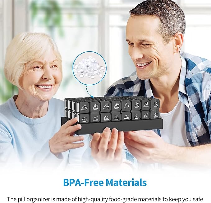 4 Weeks Pill Box Organizer, Monthly am pm Pill Holder, Travel Pill Container Large Capacity, Moisture Proof Medicine Caddy 32 Compartments, Easy Open & Fill Pill Dispenser, Arthritis Friendly