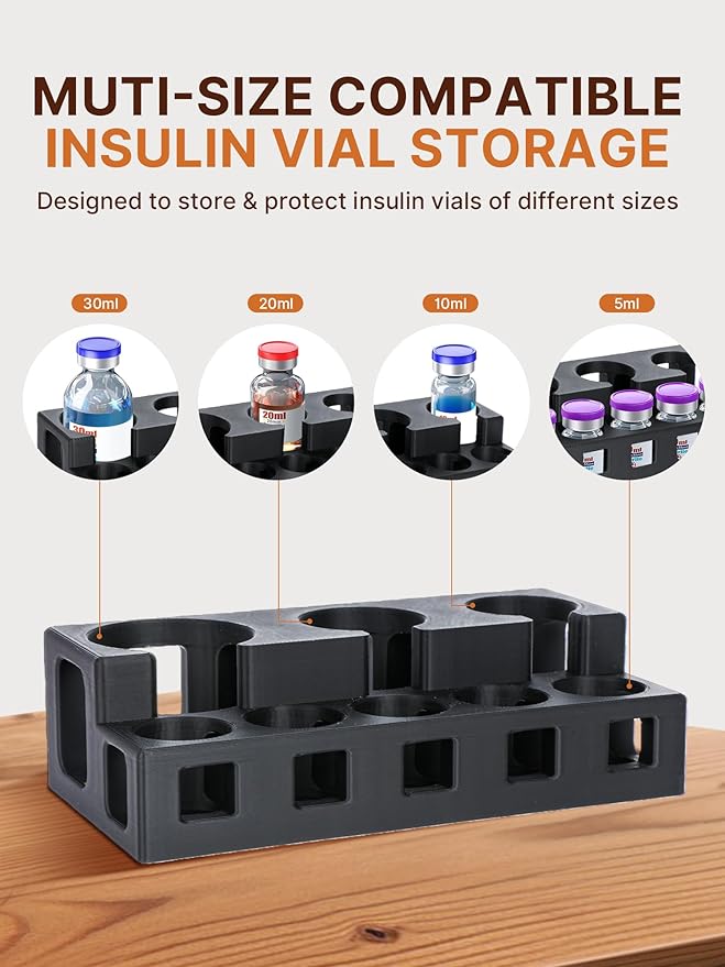 8 Slots Insulin Vial Holder for Fridge | Peptide Vial Holder for 5ml, 10ml, 20ml, 30ml Vials | Peptide Vial Storage Holder with Clear Viewing Holes