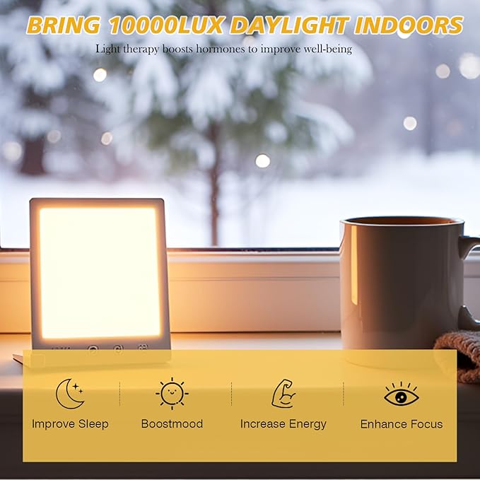 GQP Light Therapy Lamp with Red & White Light - 10000 Lux LED Sun Light Therapy Lamp for Face, Improving Mood, Energy, Sleep & Skin Care, with 4 Light Modes & 5 Brightness Levels, Timer, UV-Free