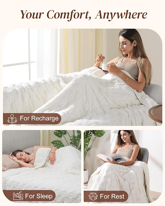 Kivik 15 lbs Weighted Blanket for Adults, Buttery Soft Checkered Heavy Blankets Throw for Bed Sleeping & Calming, Dual Sided Fluffy Fleece Washable, Warm Comfort, Queen Size 60 x 80 inches, Beige