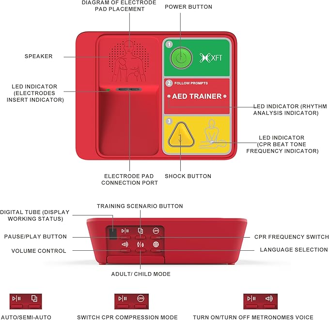 AED Trainer & AED Simulator & AED Defibrillator for Home, Lightweight CPR Practice Device, Portable Defibrillator Training for First Aid Beginners (XFT-120N)