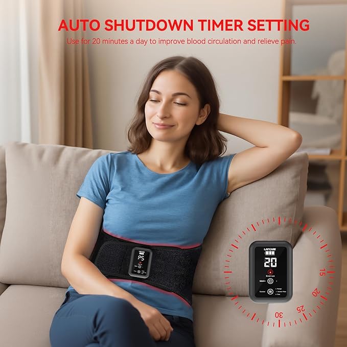 Red Light Belt for Back & Abdomen, Cordless Infrared Light Wrap with Pulse/Vibration Massage & Timer, Relaxing Waist Wrap for Daily Wellness, Gift for Family