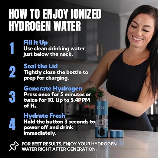 EVOLV Hydrogen Water Bottle Generator – SPE & PEM Water Ionizer 5.4PPM, Highest H2 Concentration – Portable 8oz Hydrogenated Water Bottle – Leak-Proof Hydrogen Water Machine, Easy to Use – Turquoise