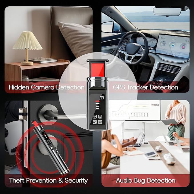 Hidden Camera Detectors, Upgraded AI Bug Detector Anti Spy Camera Finder, GPS Tracker Detector RF WiFi Signal Scanner Rechargeable,5 Working Modes for Hotel,Bathroom,Travel,Office,Car Black
