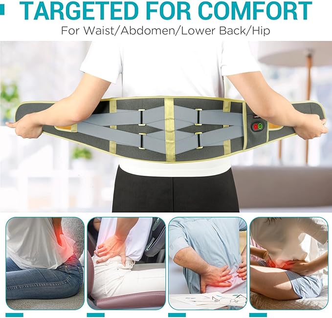 Comfytemp Cordless Heating Pad with Massager for Back, Portable Lower Back Massager FSA Eligible HSA Rechargeable Wireless Electric, Birthday Gifts for Women Men Mom Dad Seniors 30Auto-Off Grey Yellow