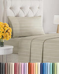 Twin Size 3 Piece Sheet Set - Extra Soft, Breathable & Cooling - Hotel Luxury Durable Bed Sheets for Women & Men - Deep Pockets, Easy-Fit & Wrinkle-Free - Beige Stripes Oeko-Tex