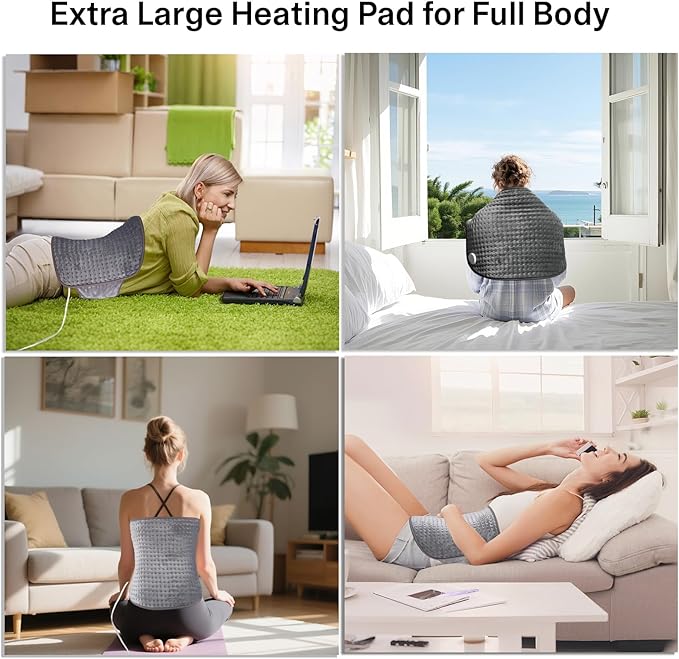 Extra Large Heating Pad for Period Cramps/Back Pain Relief,16 * 24" Heat Pad+27" Belt Wearable（51" in Total 4 Timer(0.5H/1H/2H/4H) 9 Heat 10ft Long Cord Electric Wrap Around Heating Pad(Gray)