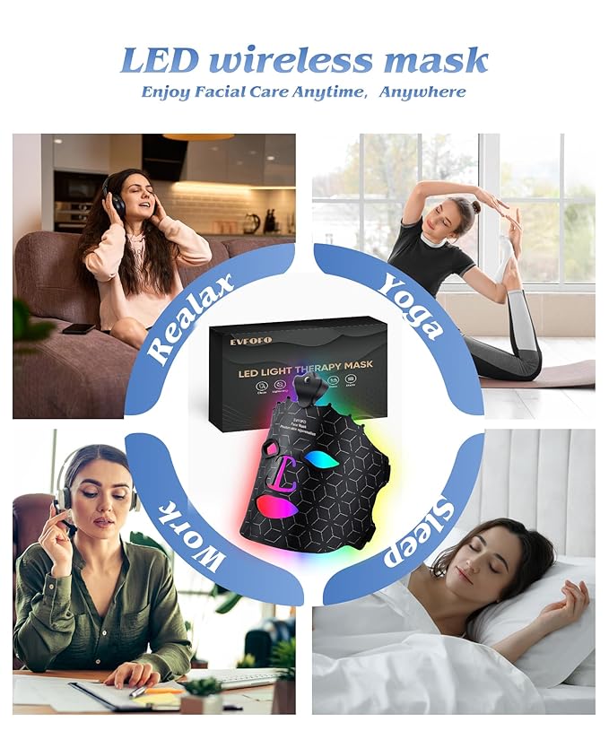 Red Light Therapy Mask for Face, 7 Colors LED Face Mask Light Therapy At Home, Led Face Mask Light Therapy, Black