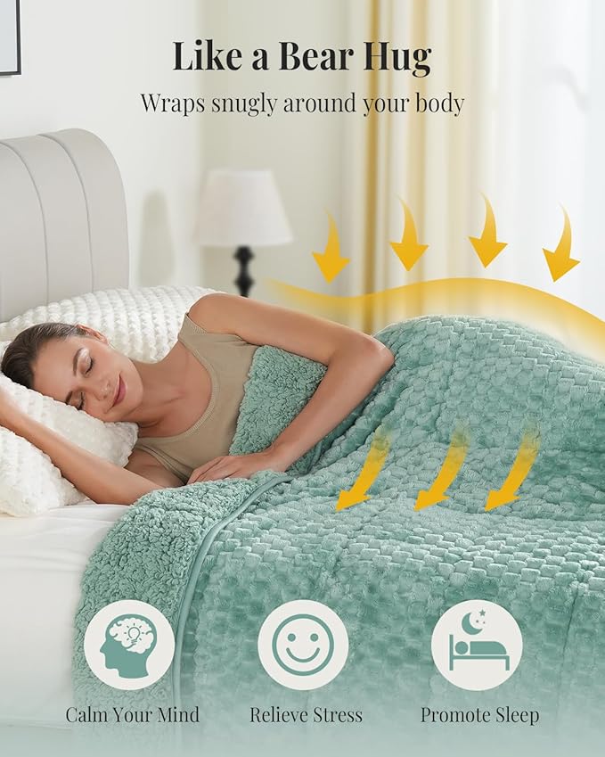 Topblan Weighted Blanket for Adults, 60" x 80" 15lbs, Soft Sherpa Queen Size Heavy Blanket with 3D Jacquard Turtle Shell Flannel Fleece for Couch and Bed