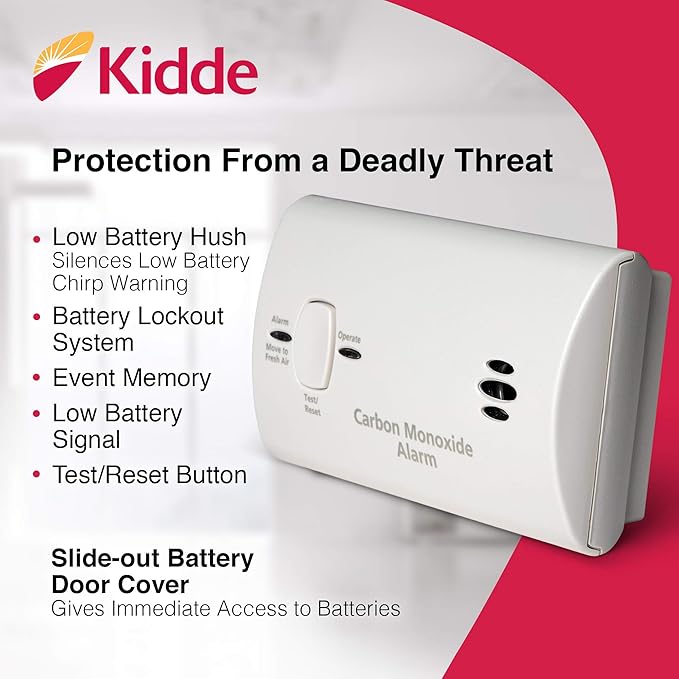 Kidde Carbon Monoxide Detector, AA Battery Powered, Portable for Travel or Home, 85 dB Alarm, LED Status Indicators, 3rd Edition