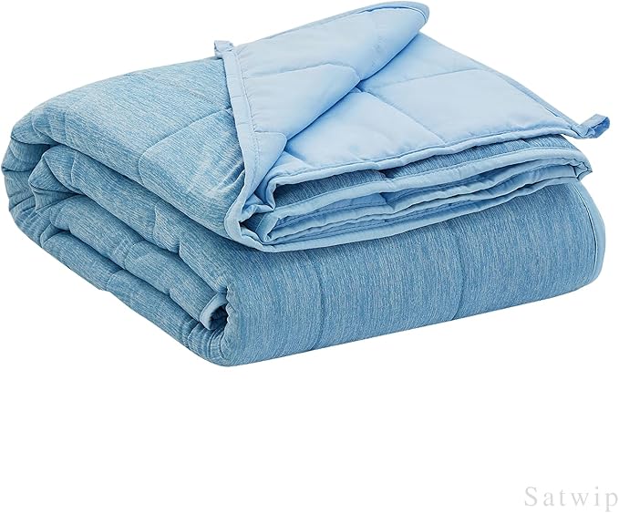 Satwip Cooling Weighted Blanket 15 lbs Cool Moire Jersey Bed Blanket Twin Size for Hot Sleeper with Soft Breathable Sanded, 48 x 72 inches, Blue