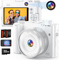 4K Digital Camera - 64MP Front & Rear with Autofocus & Anti-Shake, 3'' Selfie Vlogging Camera, Ultra Bright Flash, 16X Zoom (White)