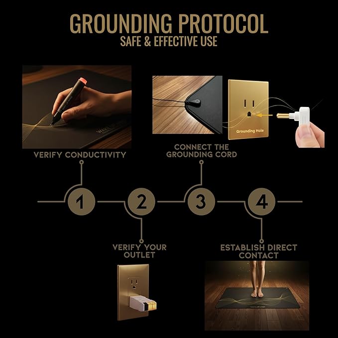 Grounding Mat for Feet – Indoor Conductive Earthing Mat for Desk, Floor or Bed – Non-Electric Passive Grounding Pad with Outlet & Tester.
