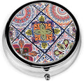 Round Medicine Box Portable Mini Metal Pill Case 2 inches Travel Little Pill Dispenser for Purse