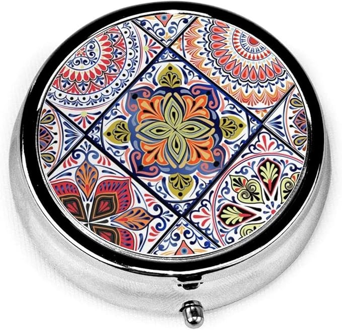 Round Medicine Box Portable Mini Metal Pill Case 2 inches Travel Little Pill Dispenser for Purse